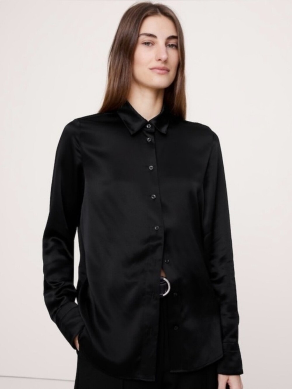 100% Silk Banana Republic The Everyday Silk Shirt Black NWT - Picture 3 of 9
